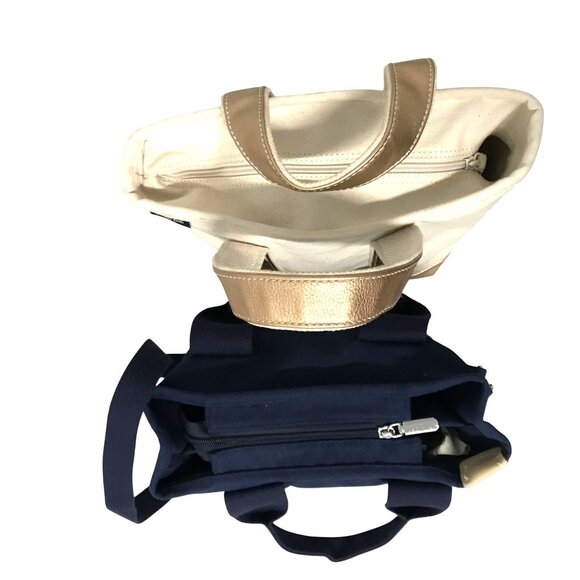 LANDS END Canvas Bag Lot 2 Small Navy & Natural Crossbody Strap - Picture 5 of 16